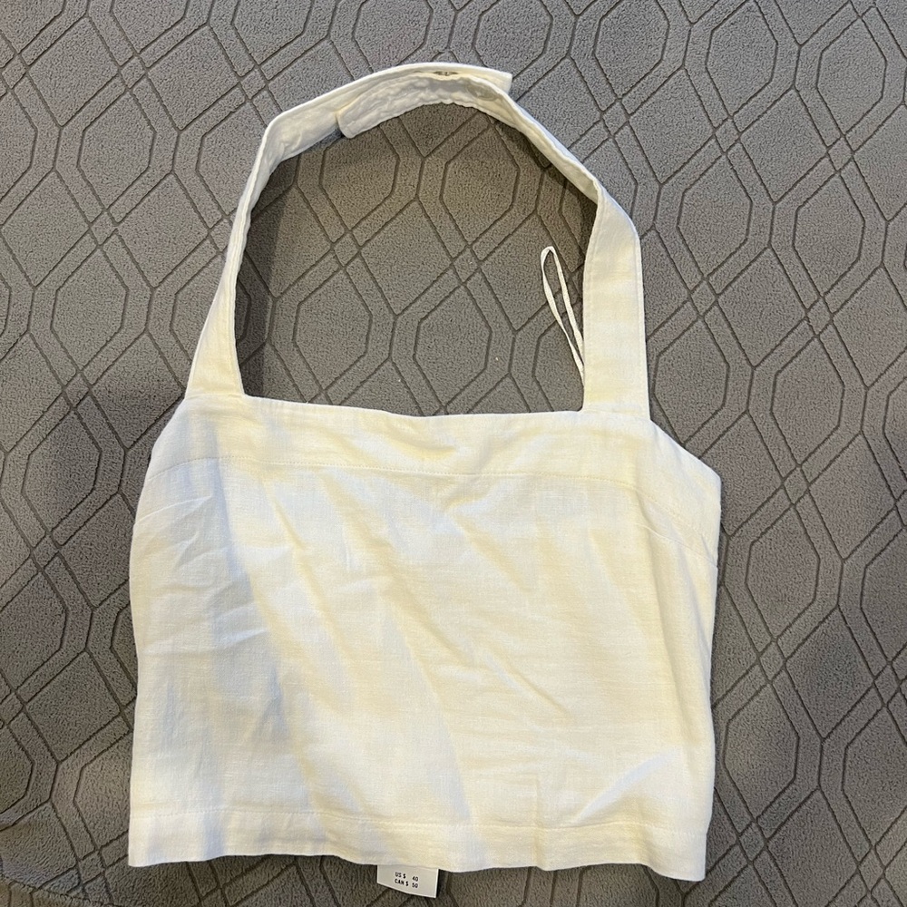 Abercrombie White Square Neck Linen Halter Top (Size Small)